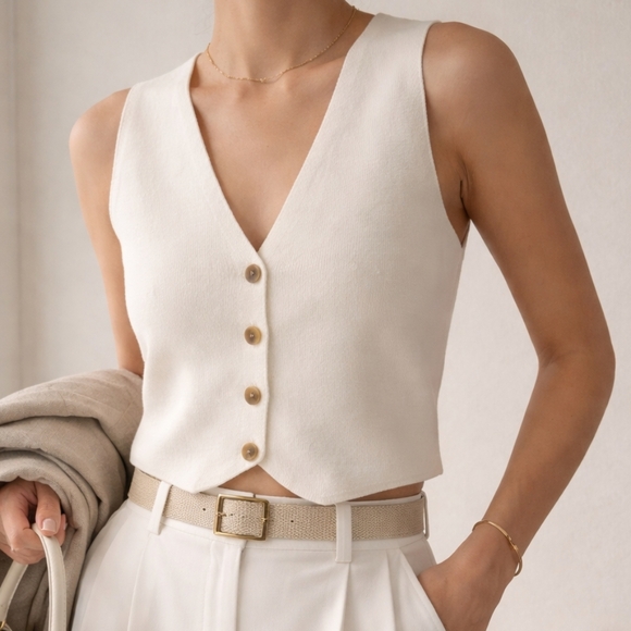 🤍 Sincerely Jules Cream Knit Vest - Clean Girl Minimalist Essential | Size M - Picture 2 of 11